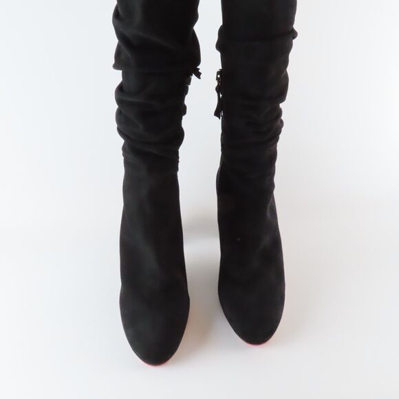 Mavette Vittoria Black Suede Slouch Boots Womens 40 US 10 Heeled Tall Boho - Picture 4 of 9